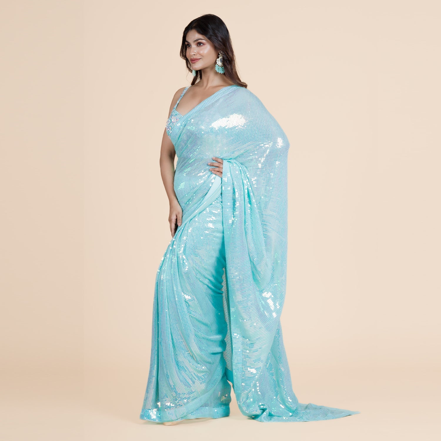 Sea Green Sequence Drape Saree