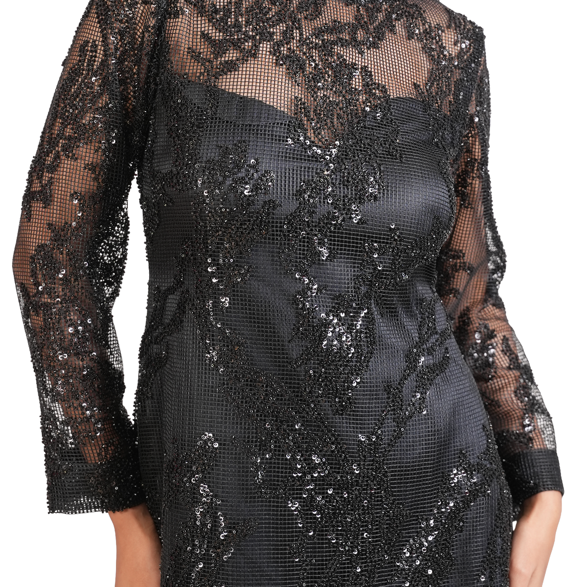 Black Full-Sleeve Sequin Mesh Dress-KR-19241#1