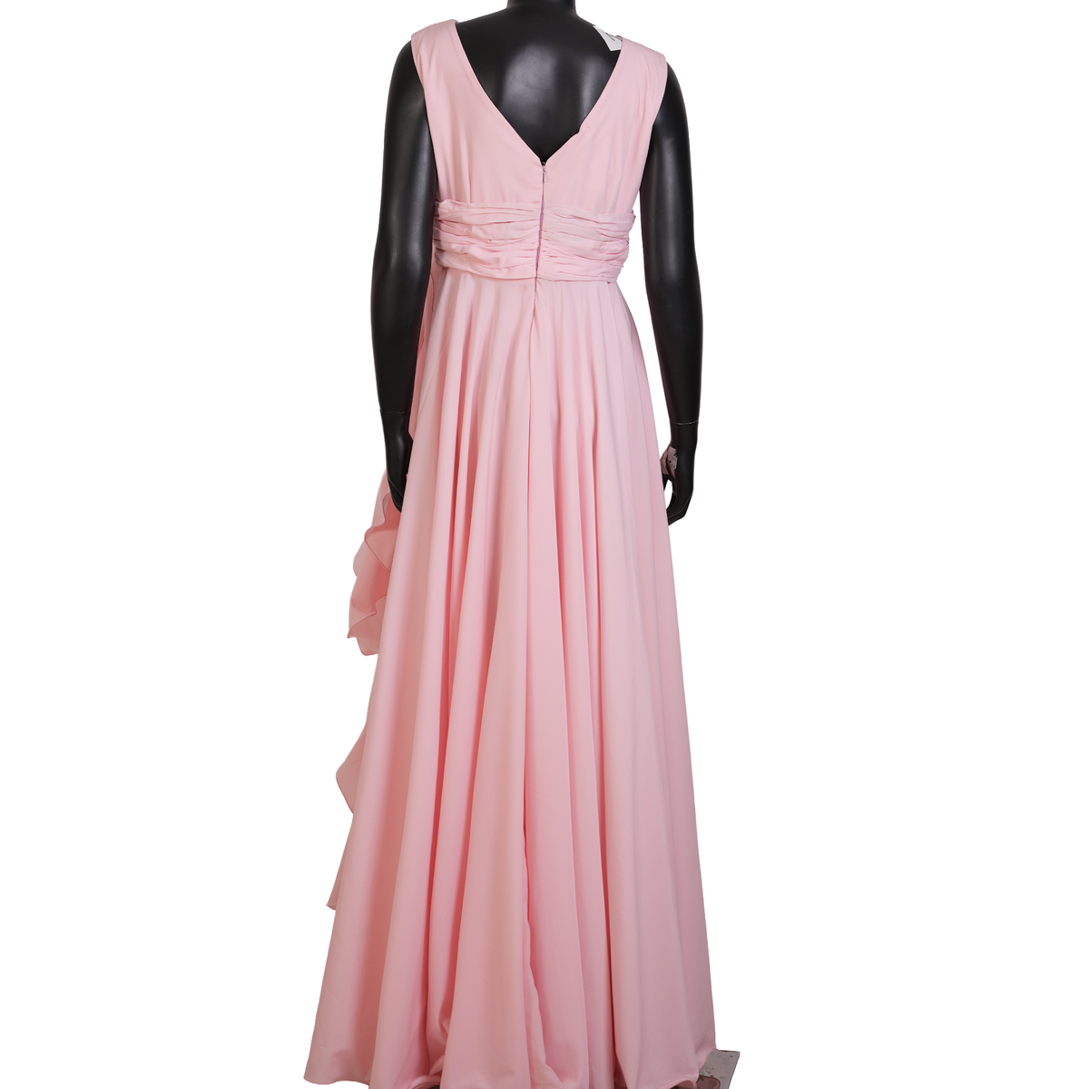 Baby Pink Ruched Chiffon Gown with Ruffle Detail-GN-19026#1