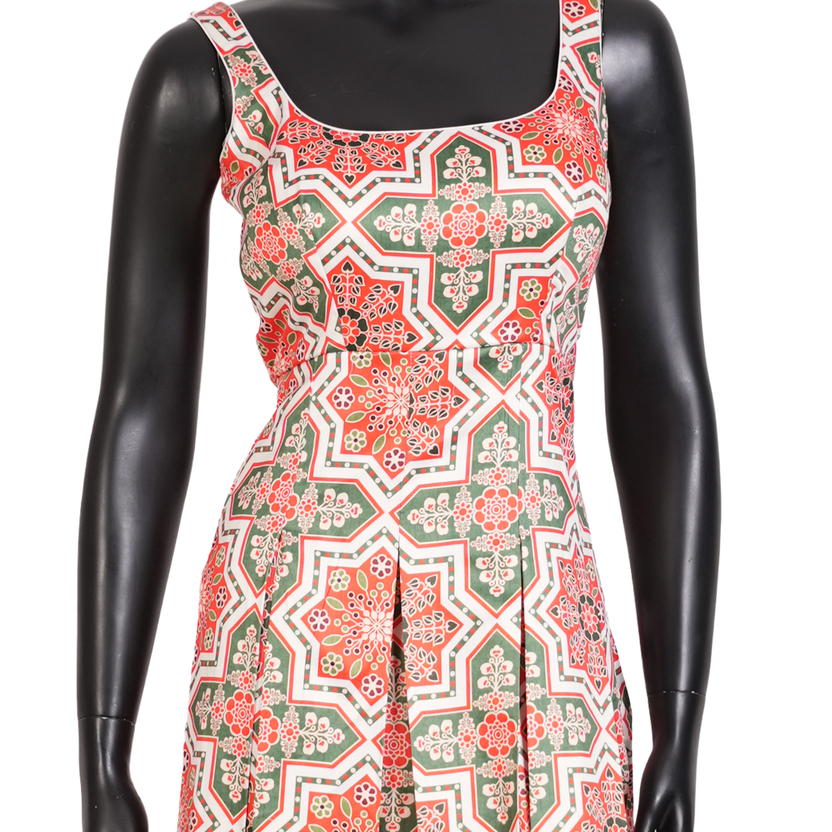 Geometric Print Sleeveless Pleated Midi Dress-KR-19260#1