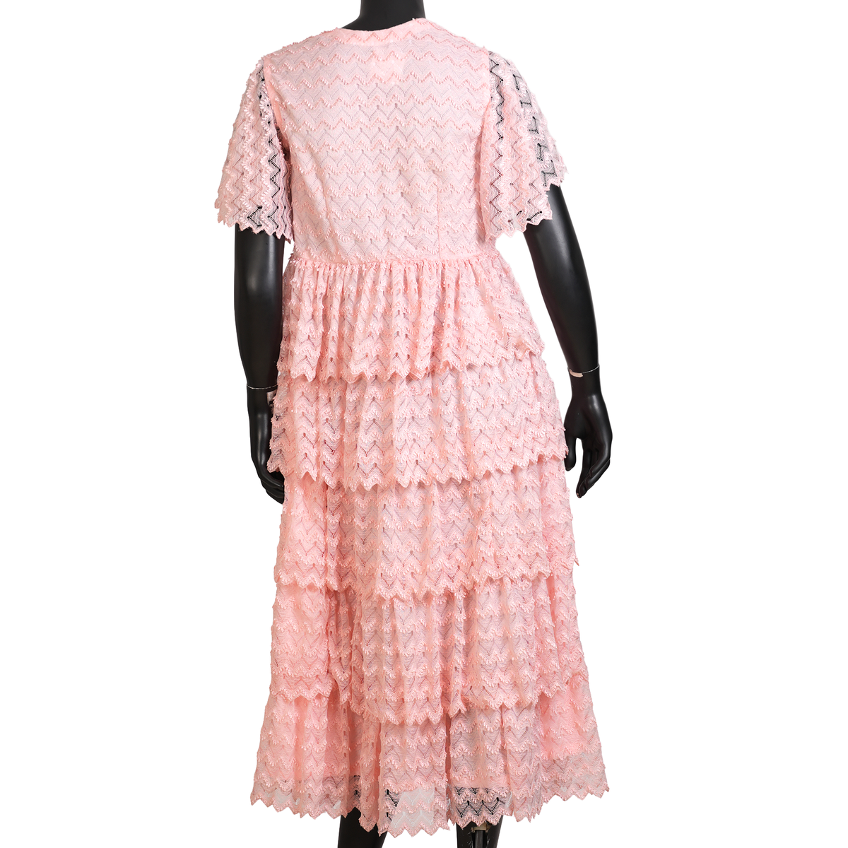 Blush Pink Tiered Chevron Lace Maxi Dress-KR-19178#1