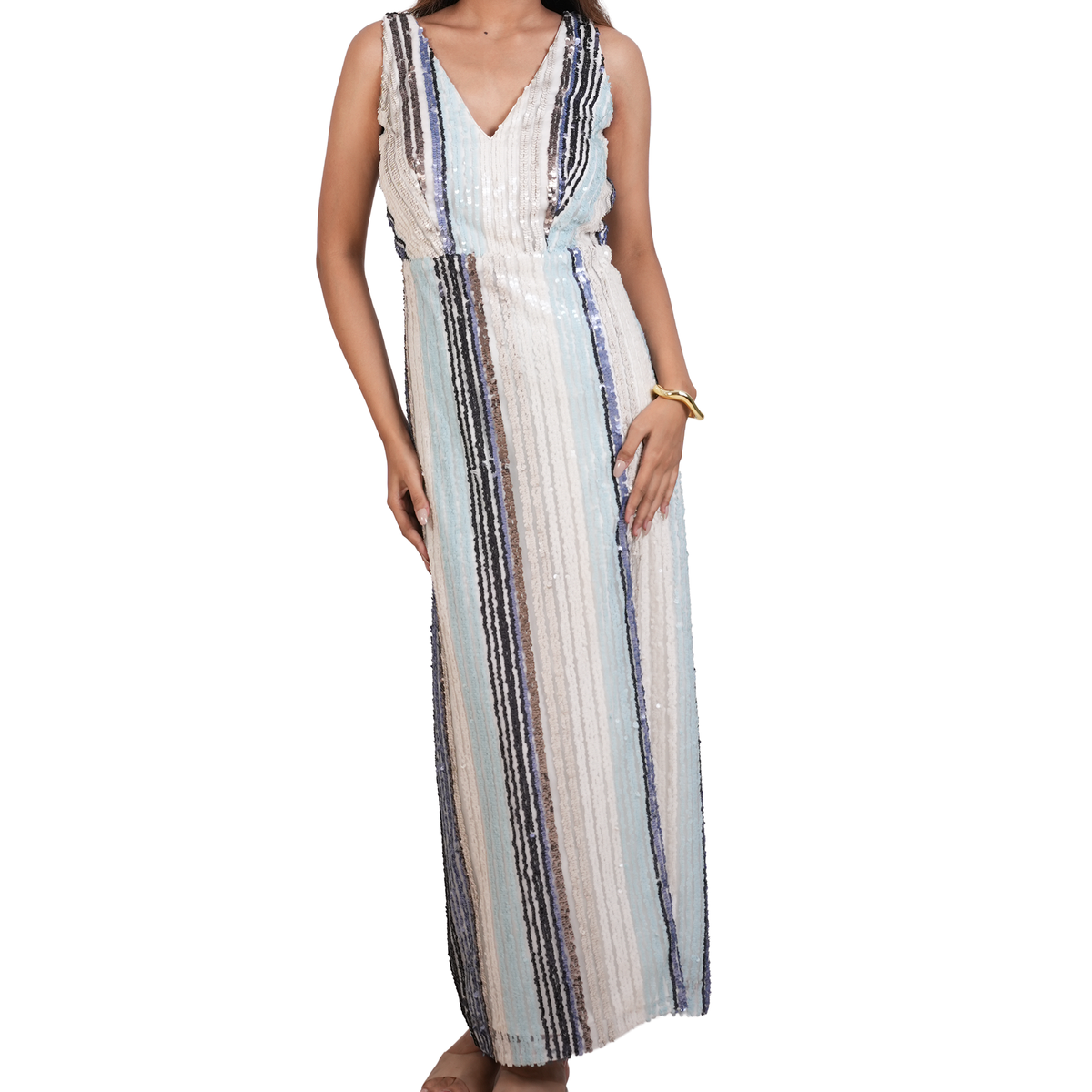 Pastel Striped Sequin Maxi Dress-KR-19258#1
