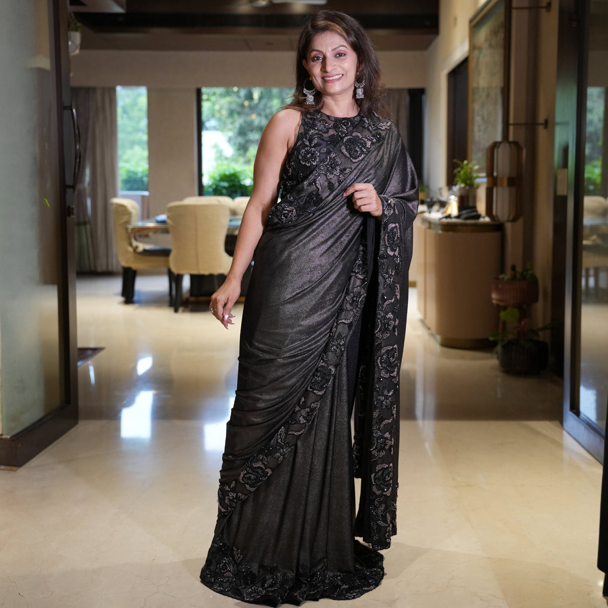 Gunmetal Grey Cocktail Saree - SR-18630#1