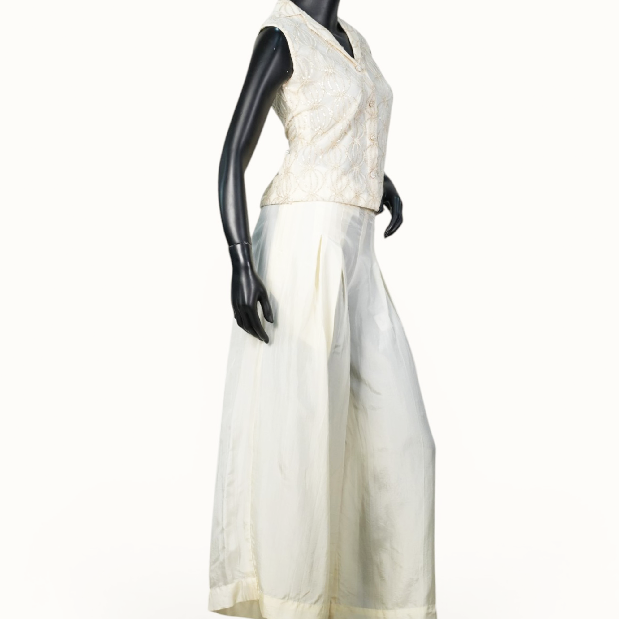 Ivory Chikankari Vest Co-ord Set - ST-18821#1