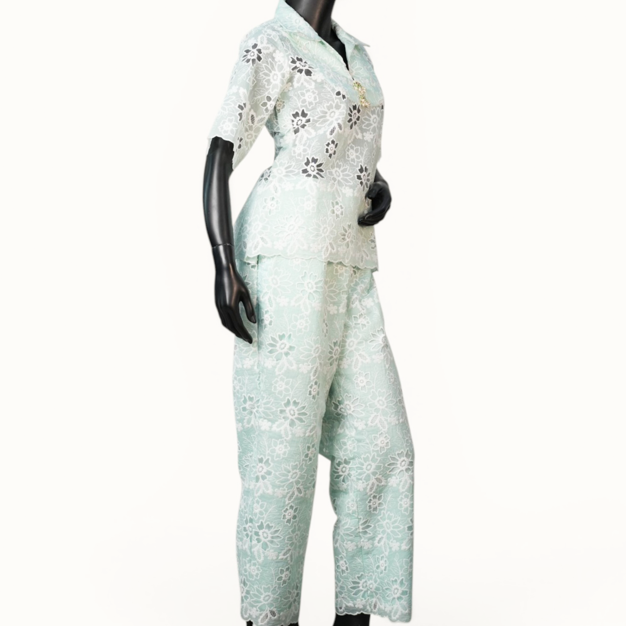 Mint Floral Schiffli Co-ord Set - ST-18818#1