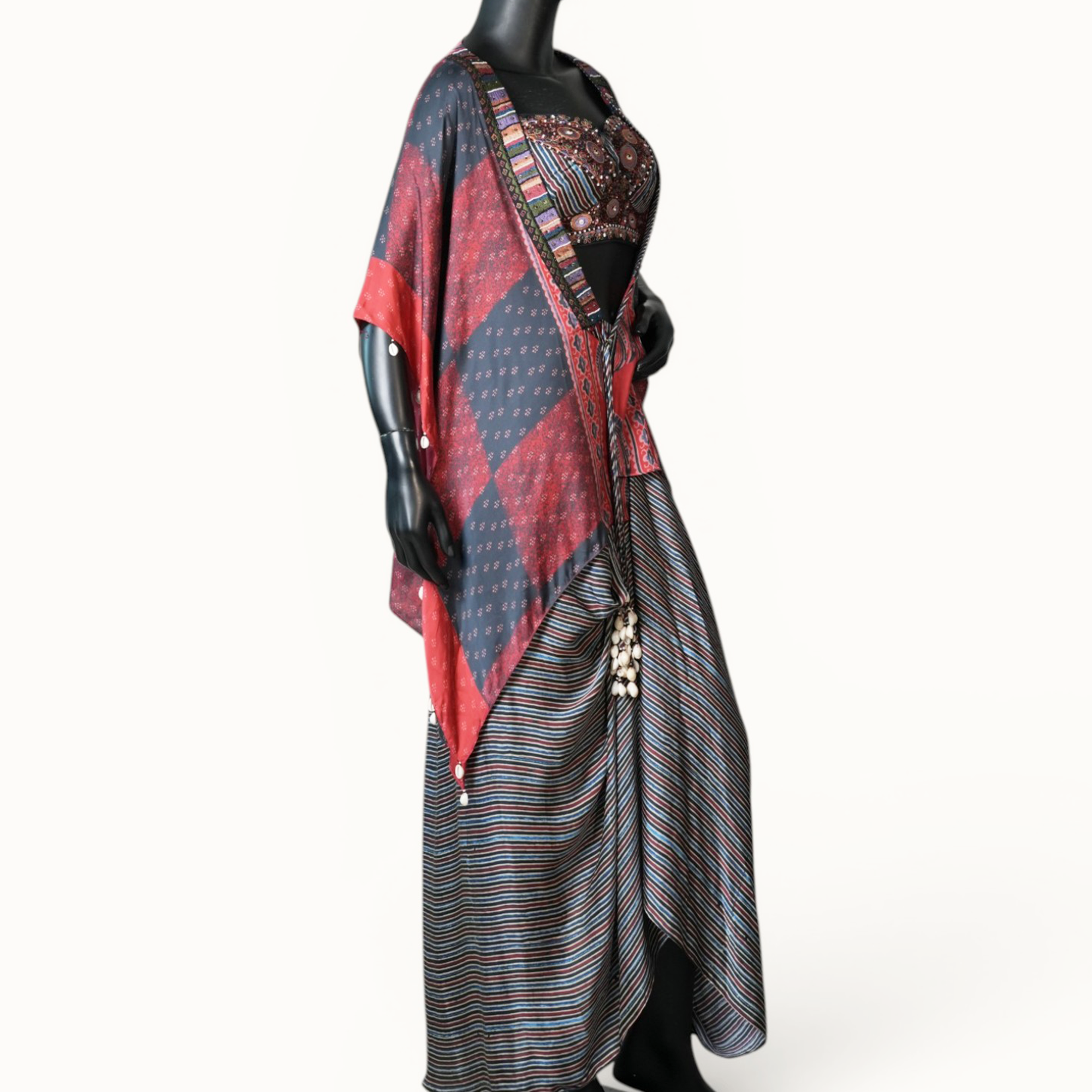 Multi-Stripe Dhoti Skirt Set - ST-18476#1