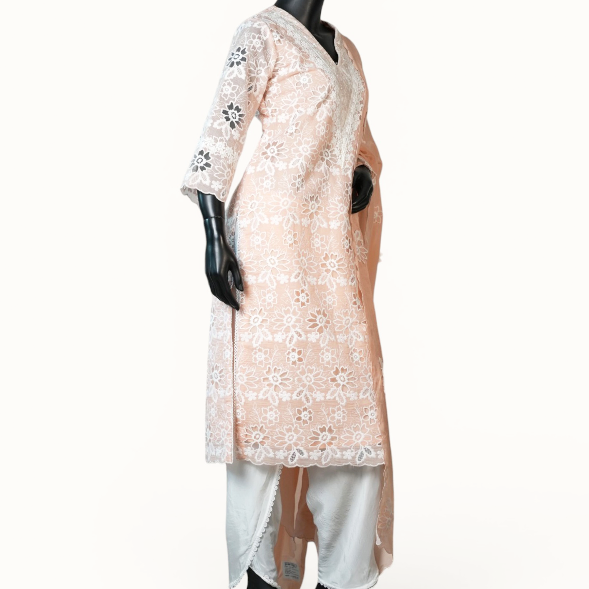 Peach Chikankari Lace Suit - ST-19065#1