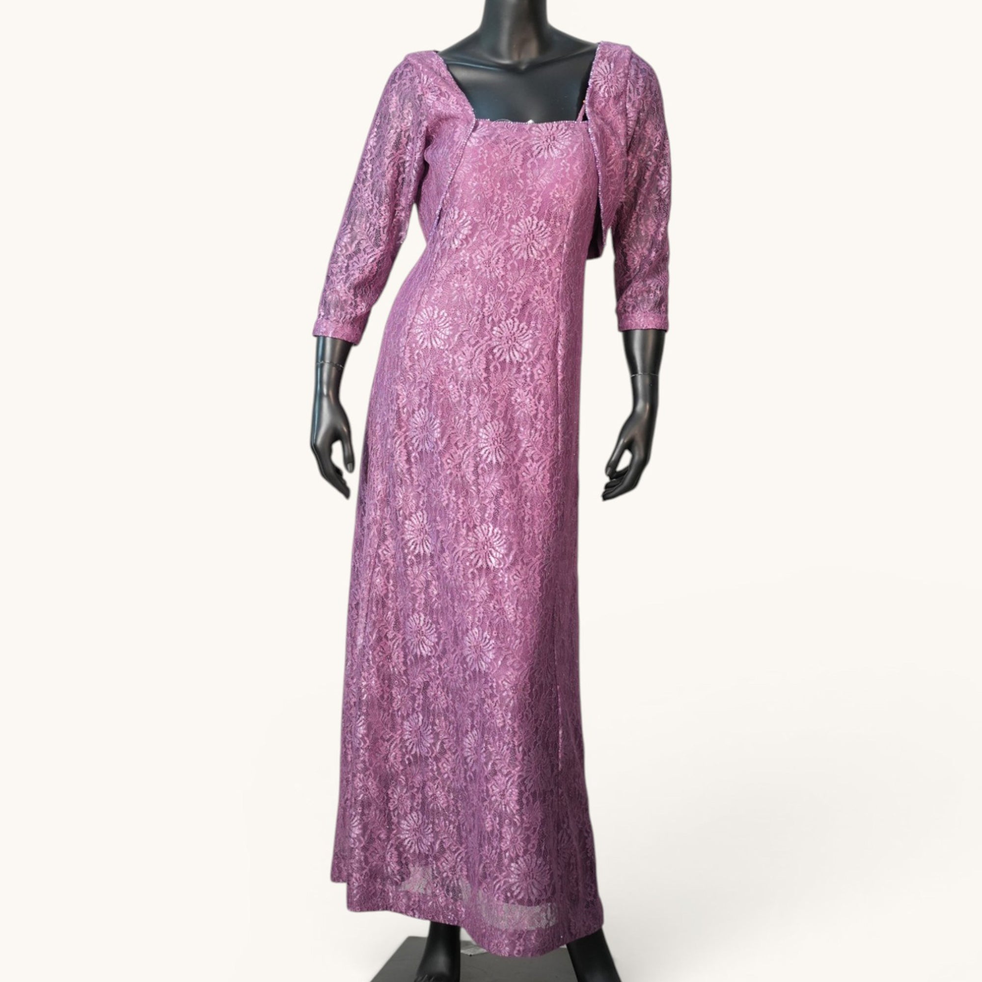 Mauve Floral Lace Dress - KR-19062#1