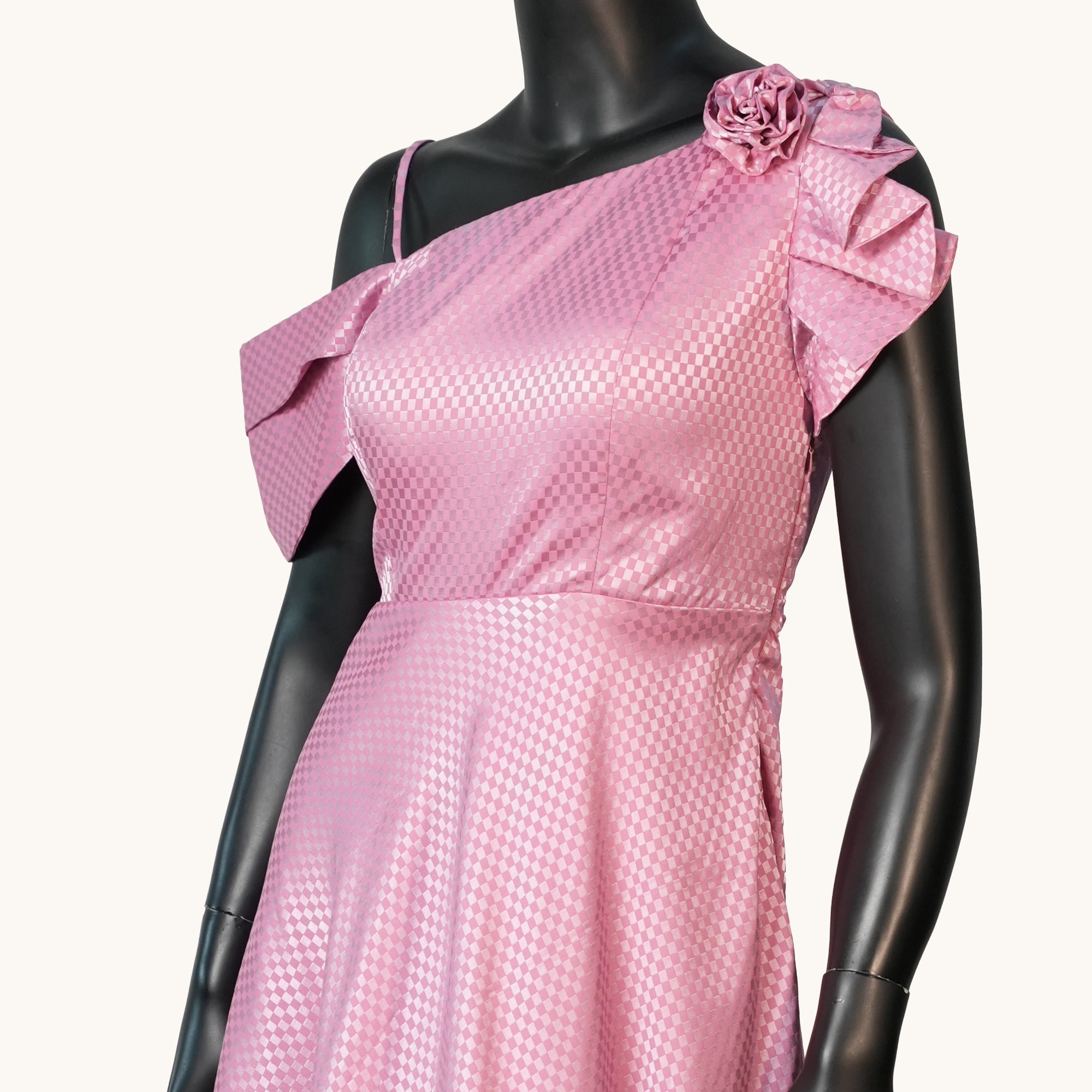 Candy Pink Jacquard Dress - KR-18961#1