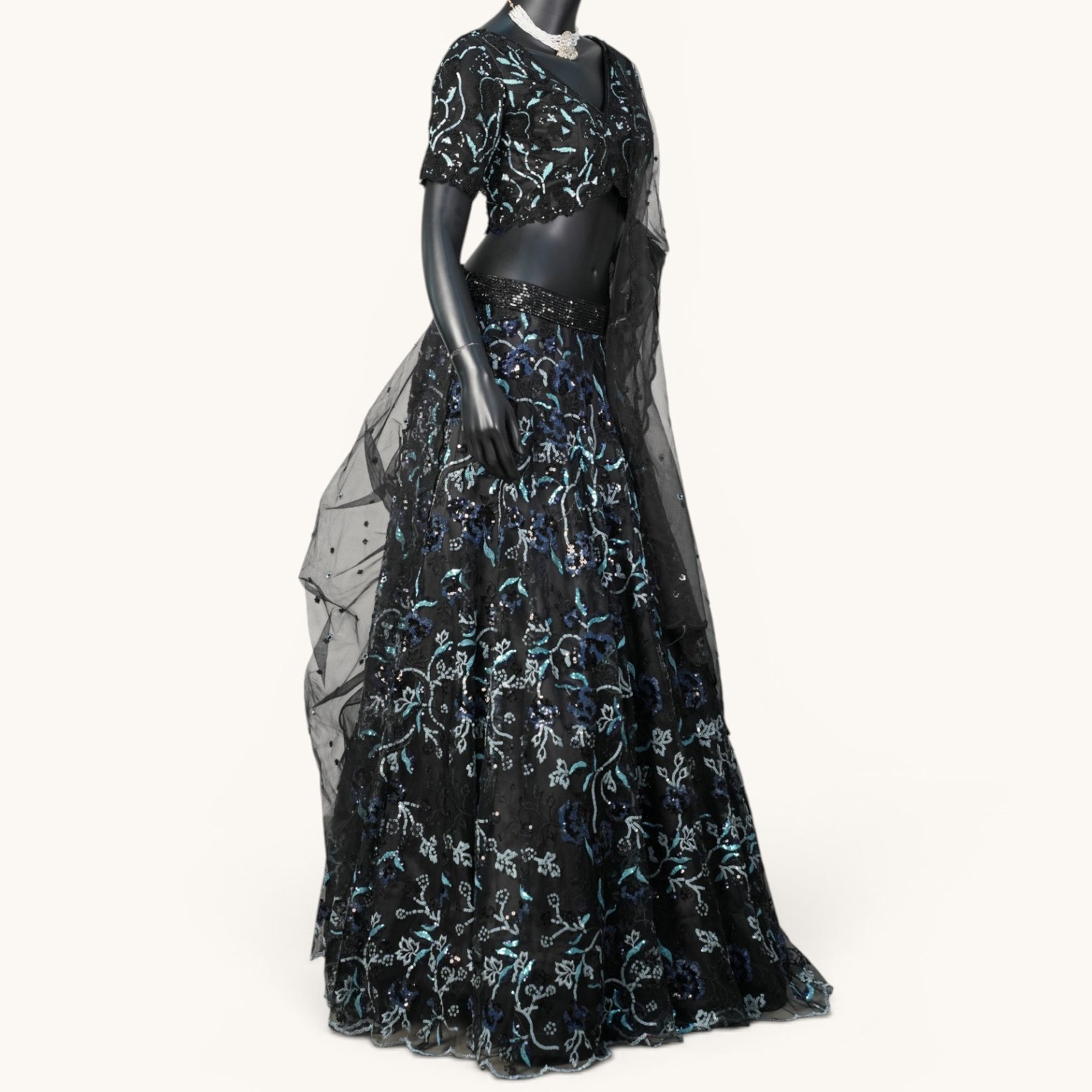 Midnight Blue Sequin Lehenga - GH-19057#1