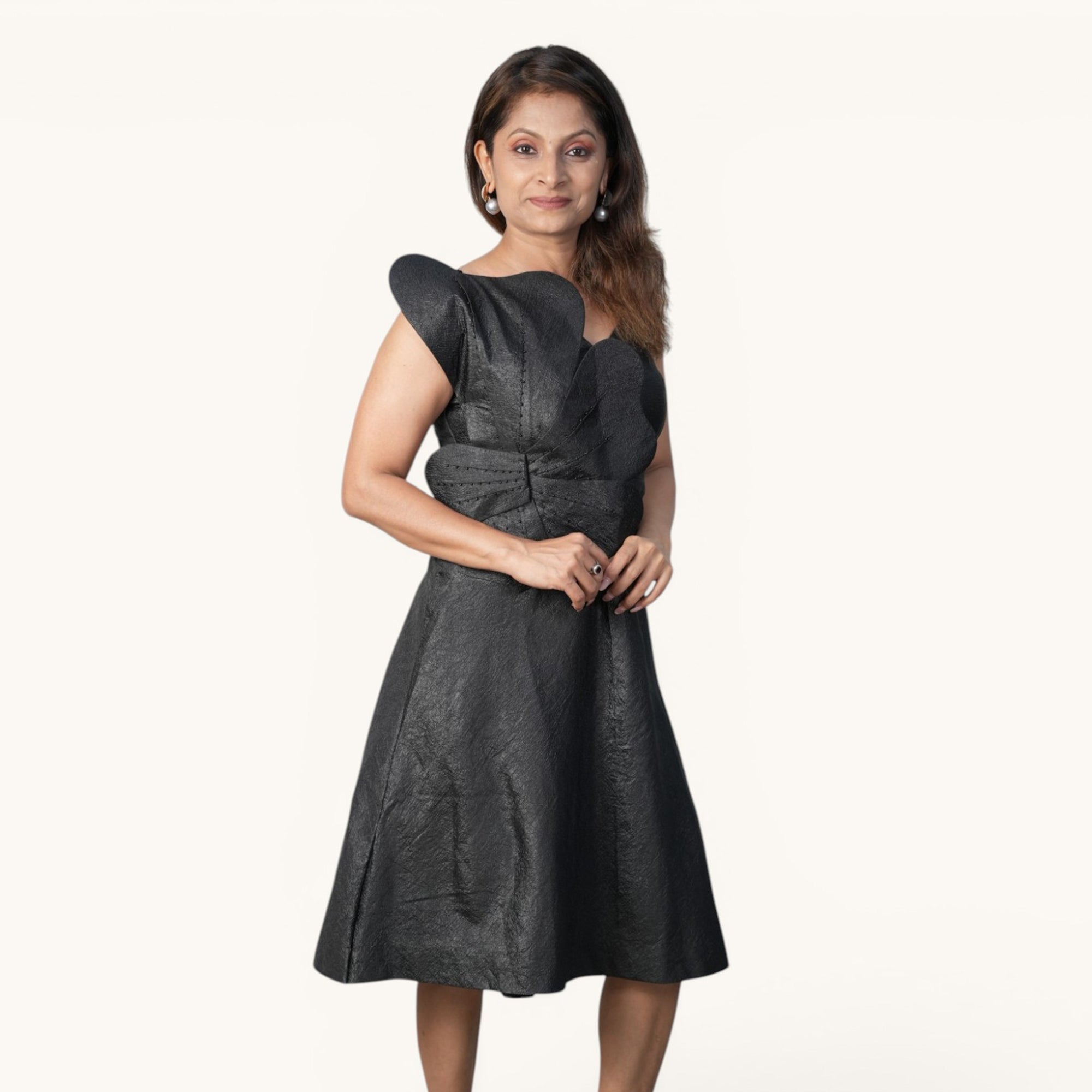 Metallic Charcoal 3D Floral Midi - KR-18947#1