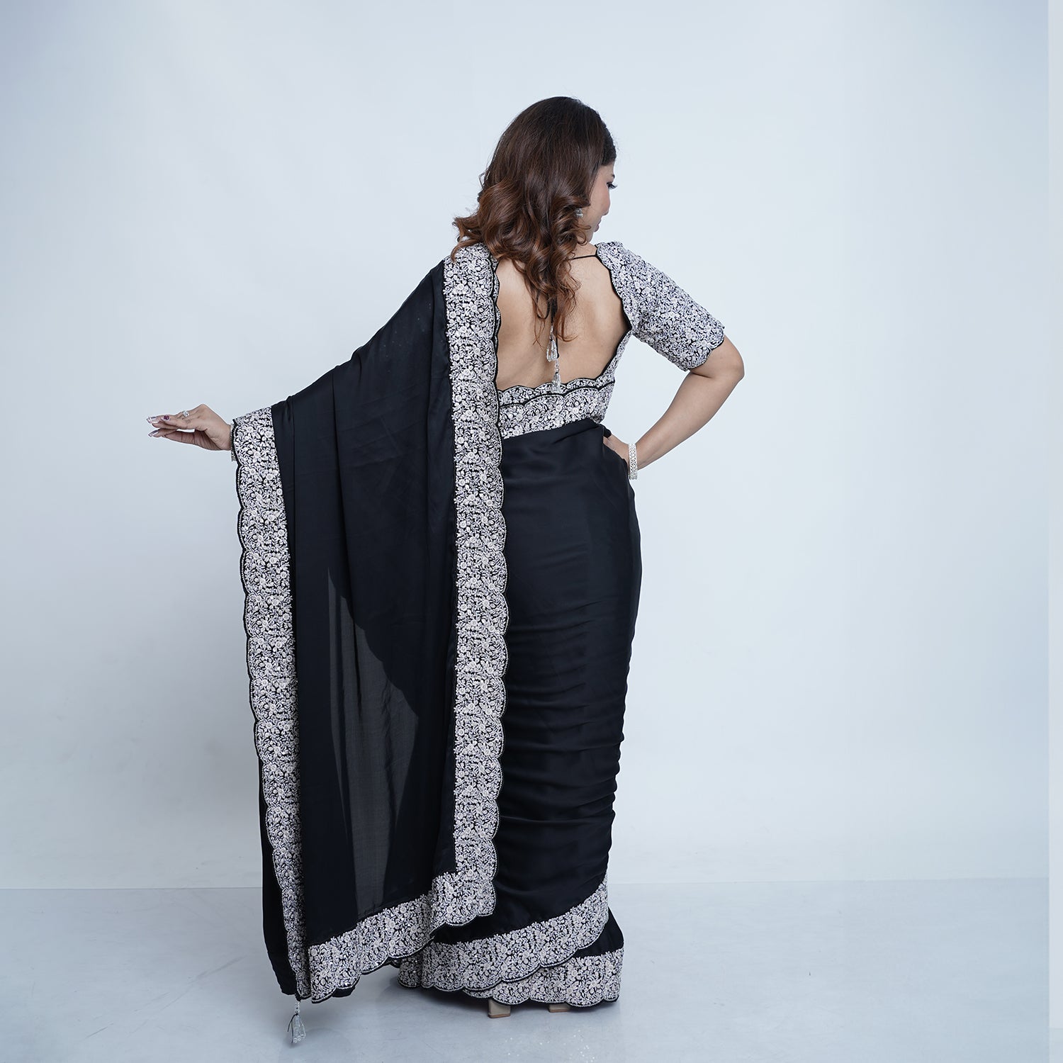 Black Satin Silk Saree