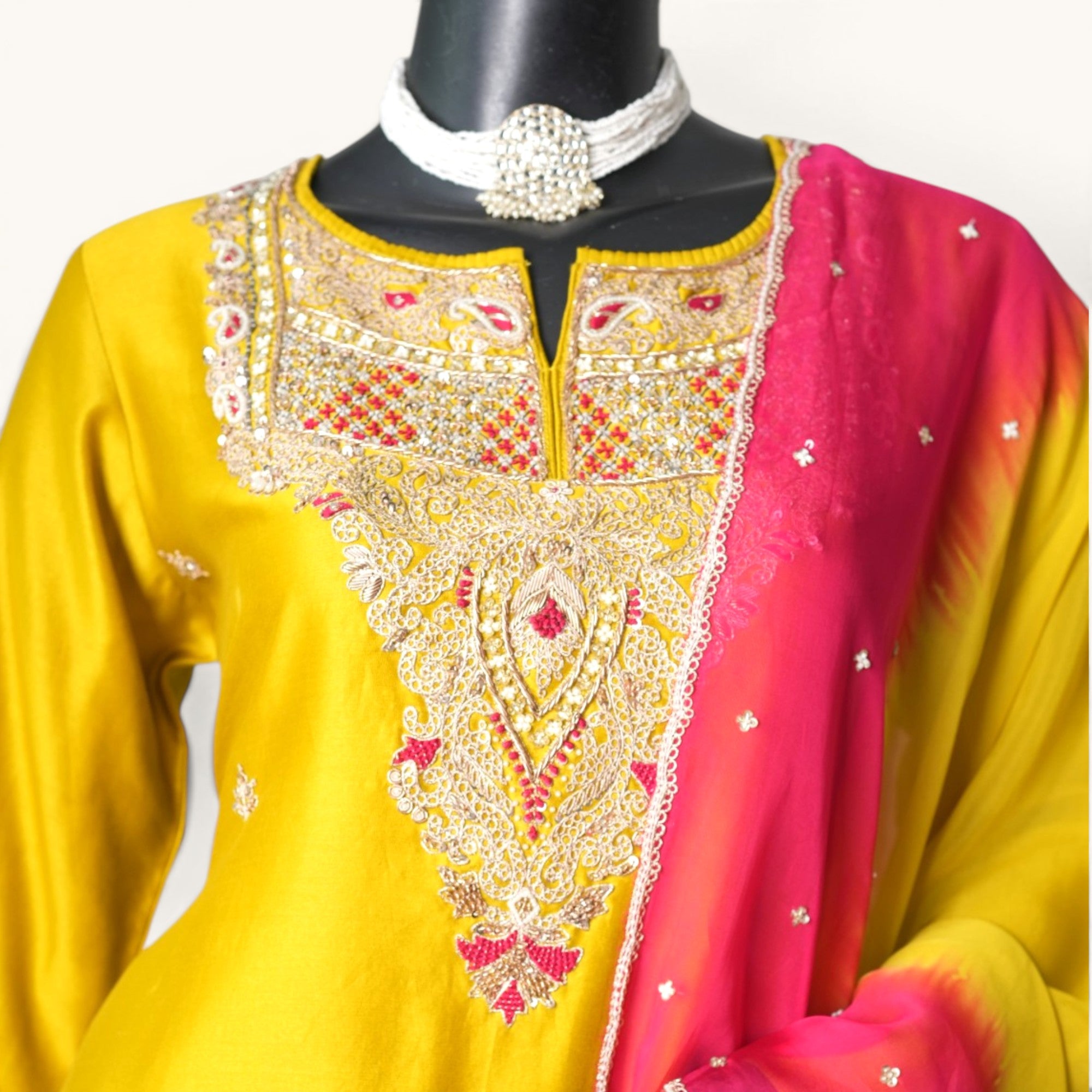 Mustard Hand-Embroidered Set - ST-18668#1