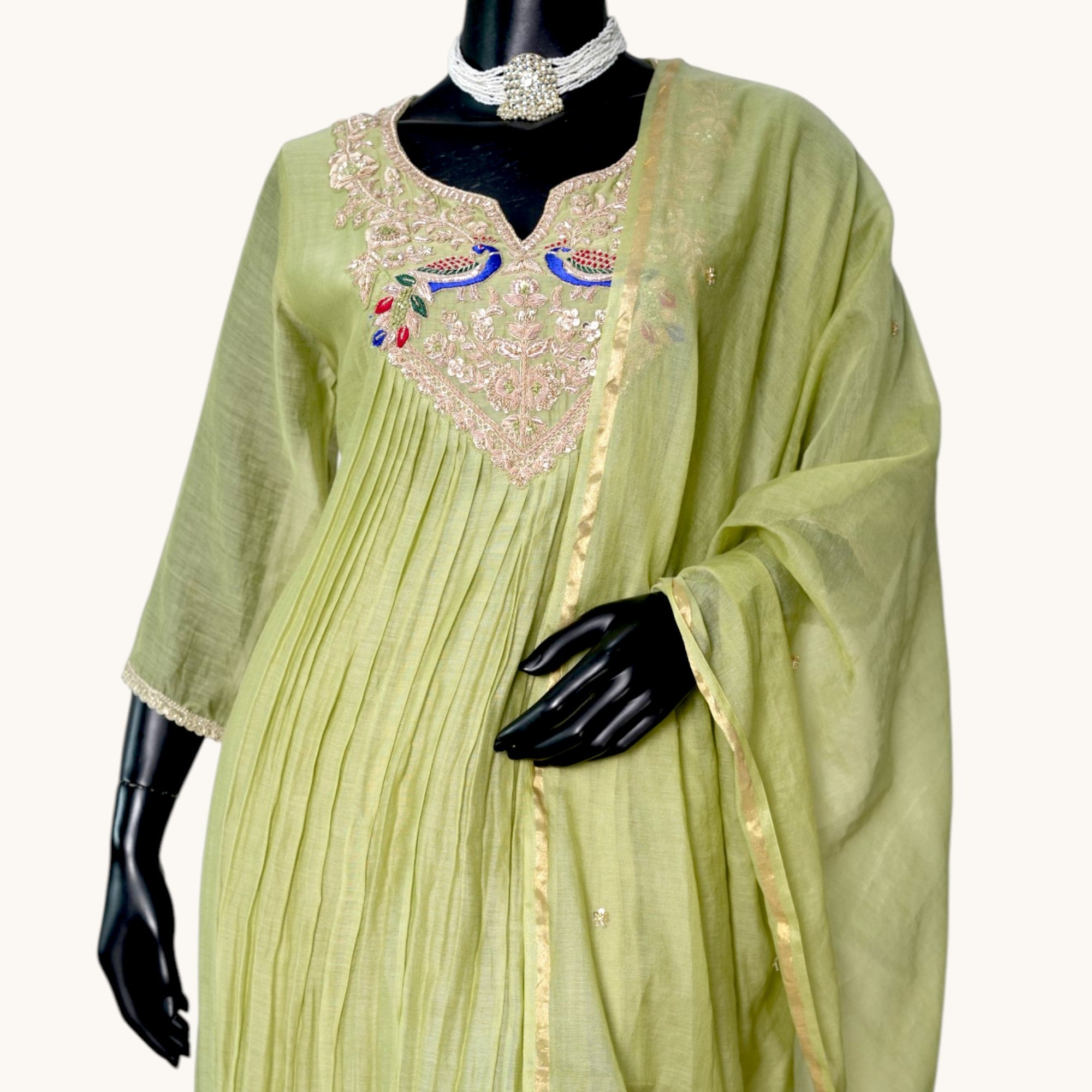 Olive Peacock Zari Set - ST-18724#1