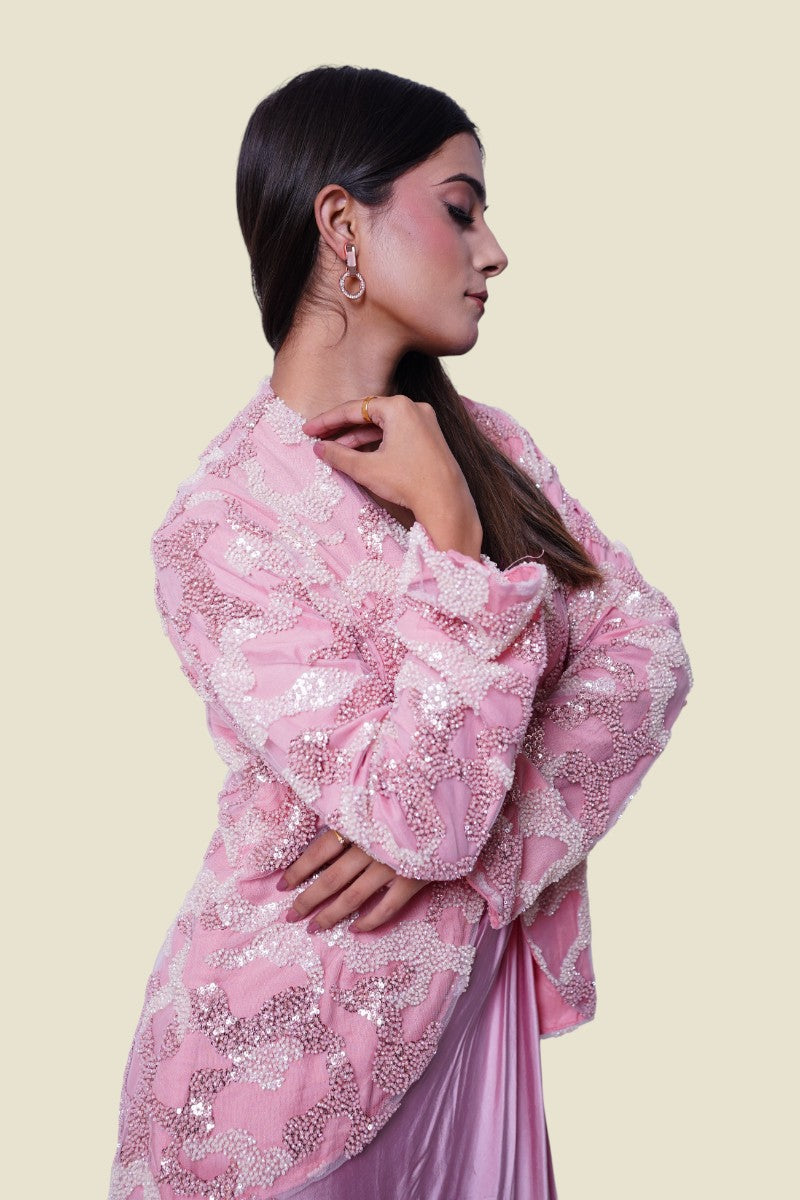 Pink Satin Silk Indo-Western