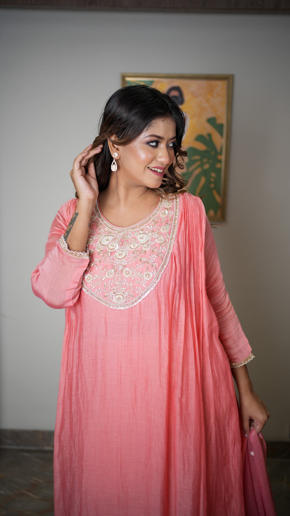 Salmon Pink Festive Tunic Set - ST-18716#1