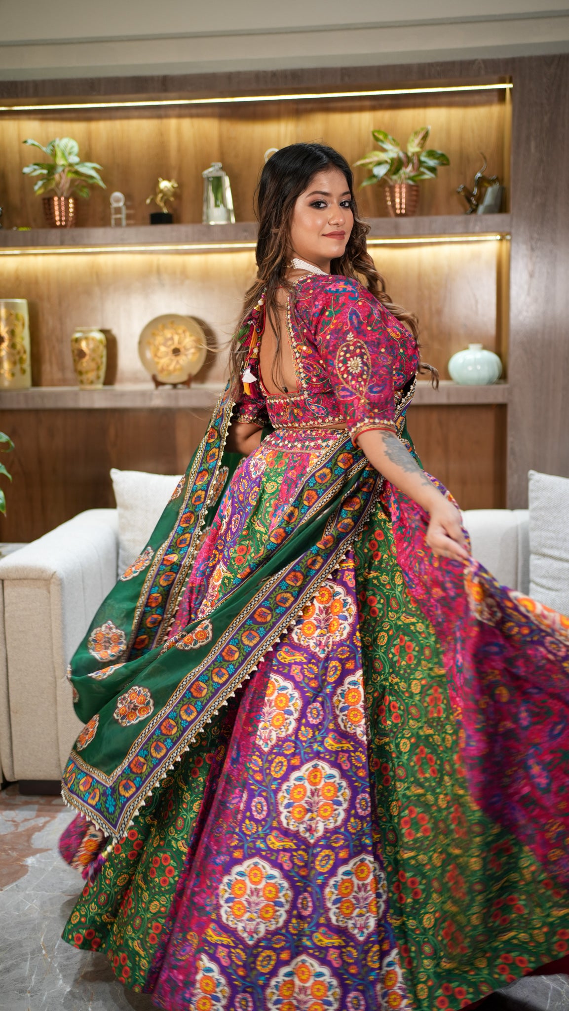 Bottle Green & Pink Heritage Lehenga - GH-18482#1