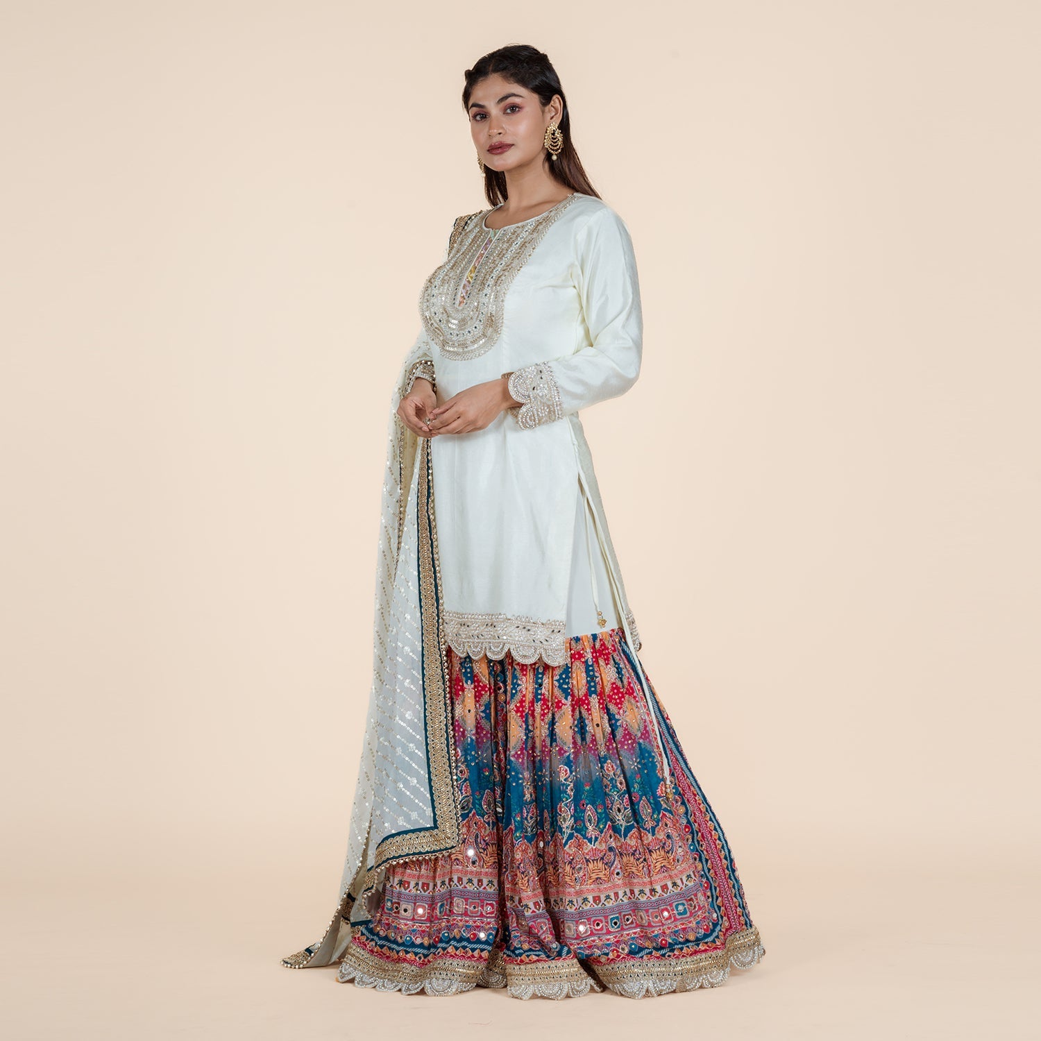 Elegant Sharara Set with Zari, Pearl & Mirror Work