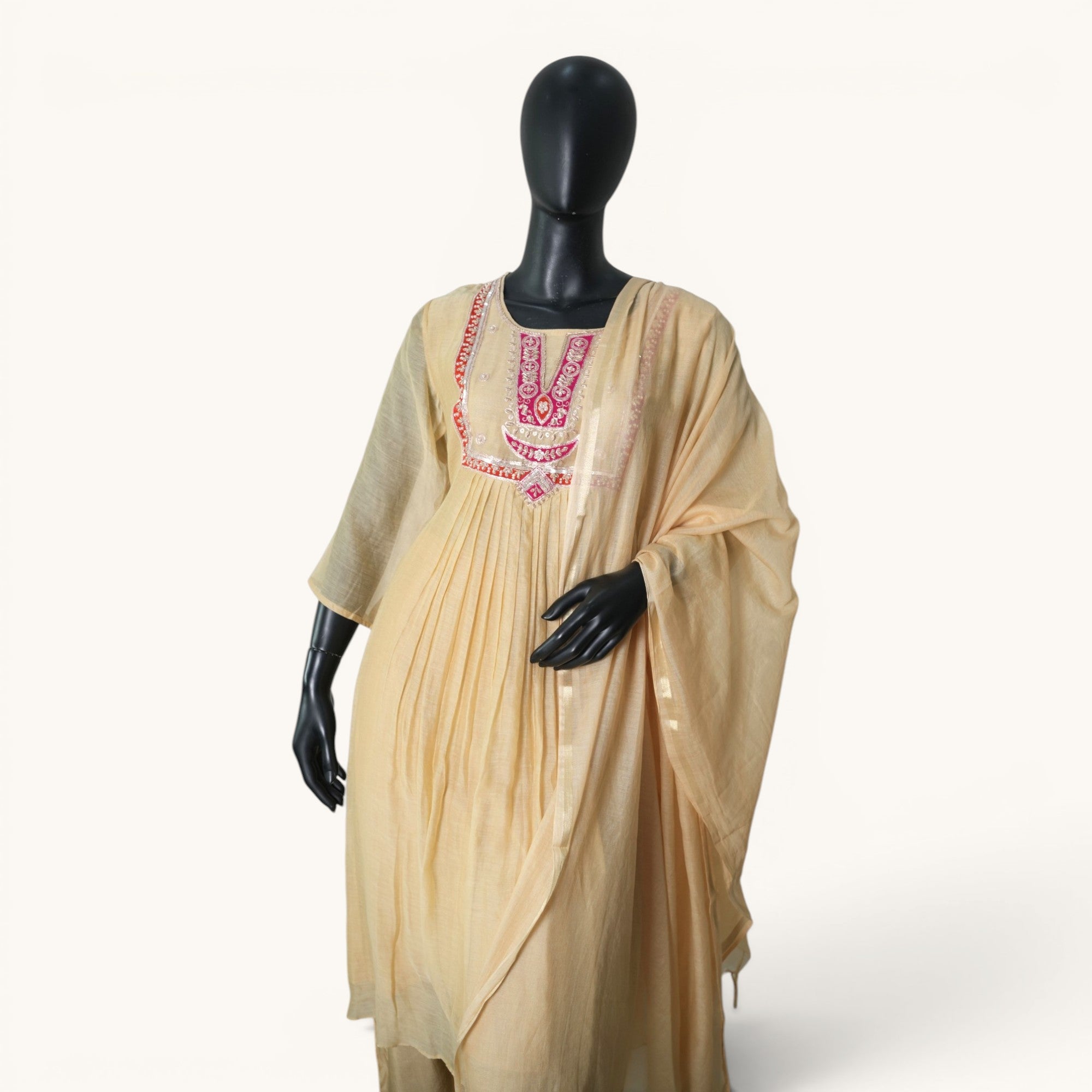 Cream Gold Embroidered Yoke Set - ST-18713#1