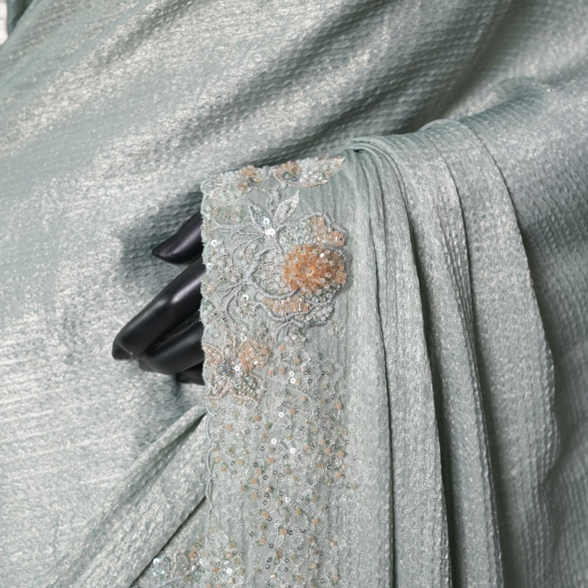 Seafoam Sequin Border Saree - SR-18622#1