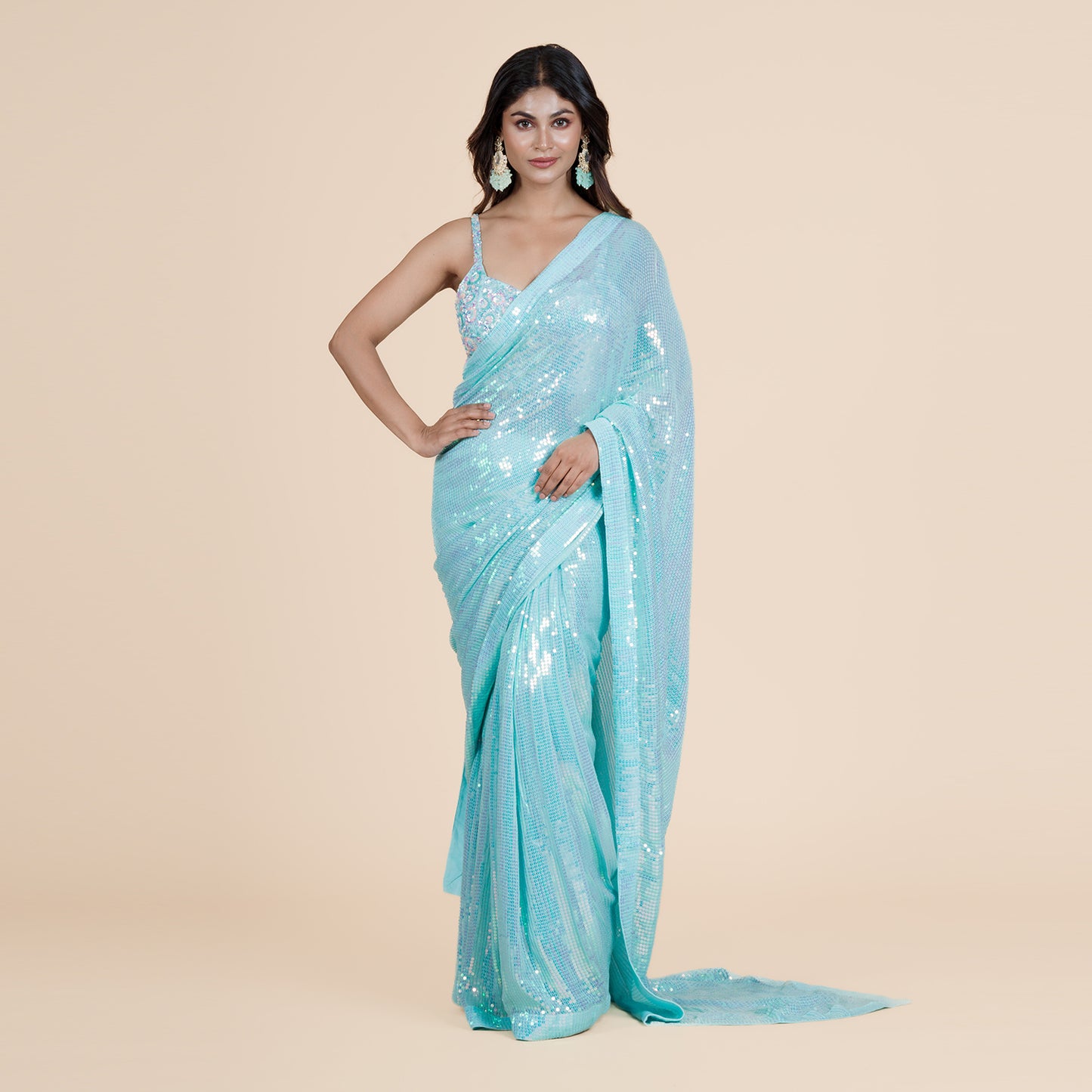 Sea Green Sequence  Drape Saree