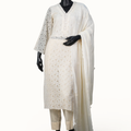 Cream Floral Overlay Trousers Set - ST-18979#1