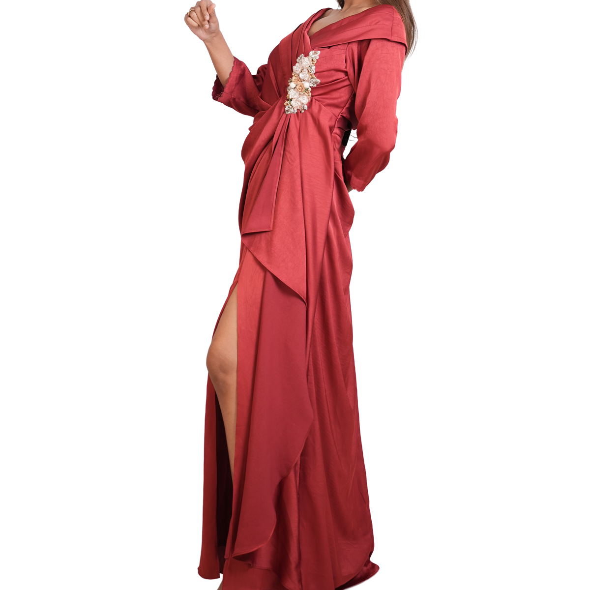 Rust Draped Wrap Gown - GN-19175#1