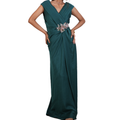 Emerald Green Pleated Floral-Brooch Gown-KR-19246#1