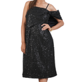 Black Asymmetric Sequin Midi Dress-KR-19250#1