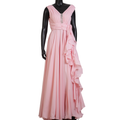 Baby Pink Ruched Chiffon Gown with Ruffle Detail-GN-19026#1