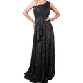 Midnight Black Sequin Draped Gown -KR-19250#1