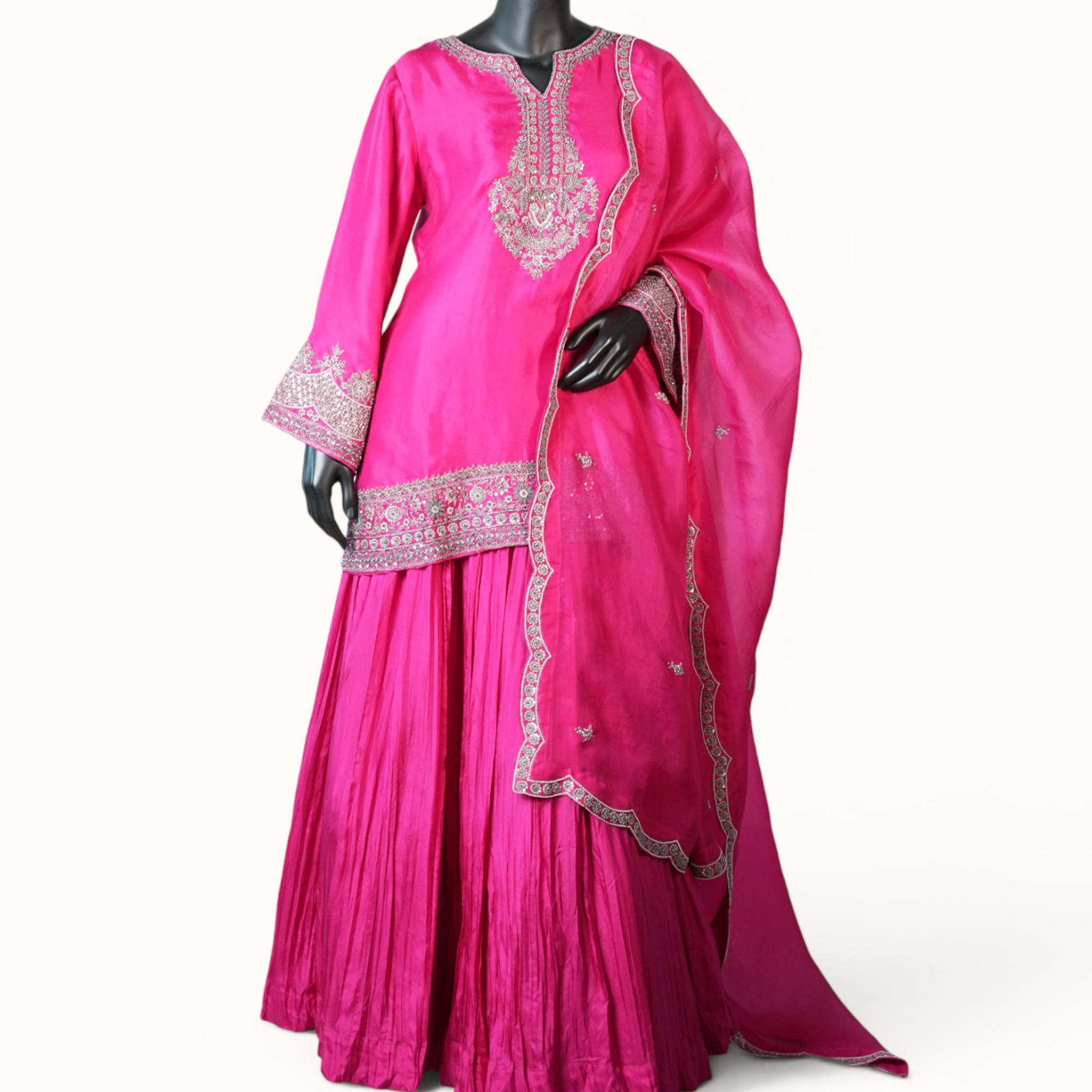 Rani Pink Embroidered Kurta Skirt Set - ST-18751#1
