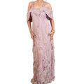 Mauve Cold-Shoulder 3D Floral Appliqué Gown-GN-19265#1
