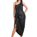 Black One-Shoulder Sequin Tulip-Hem Dress-KR-19251#1