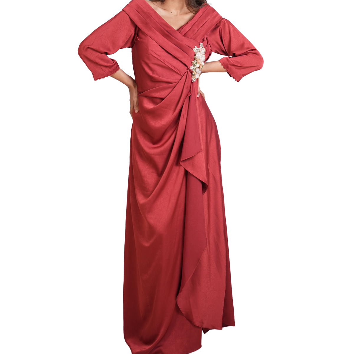 Rust Draped Wrap Gown - GN-19175#1
