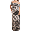 Charcoal Feathered Off-Shoulder Gown-KR-19248#1