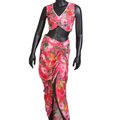 Fuchsia Floral Draped Skirt Set-ST-19078#1
