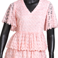 Blush Pink Tiered Chevron Lace Maxi Dress-KR-19178#1