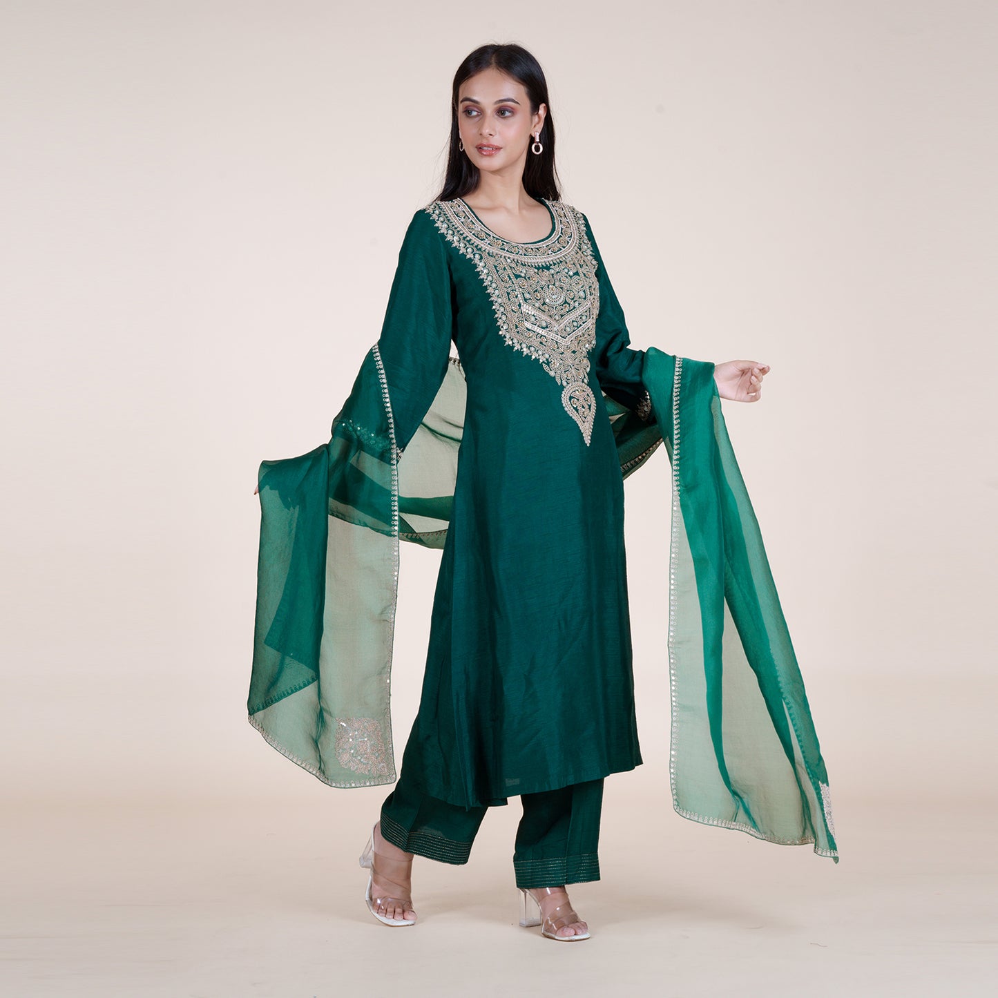 Green Embroidered Suit Set