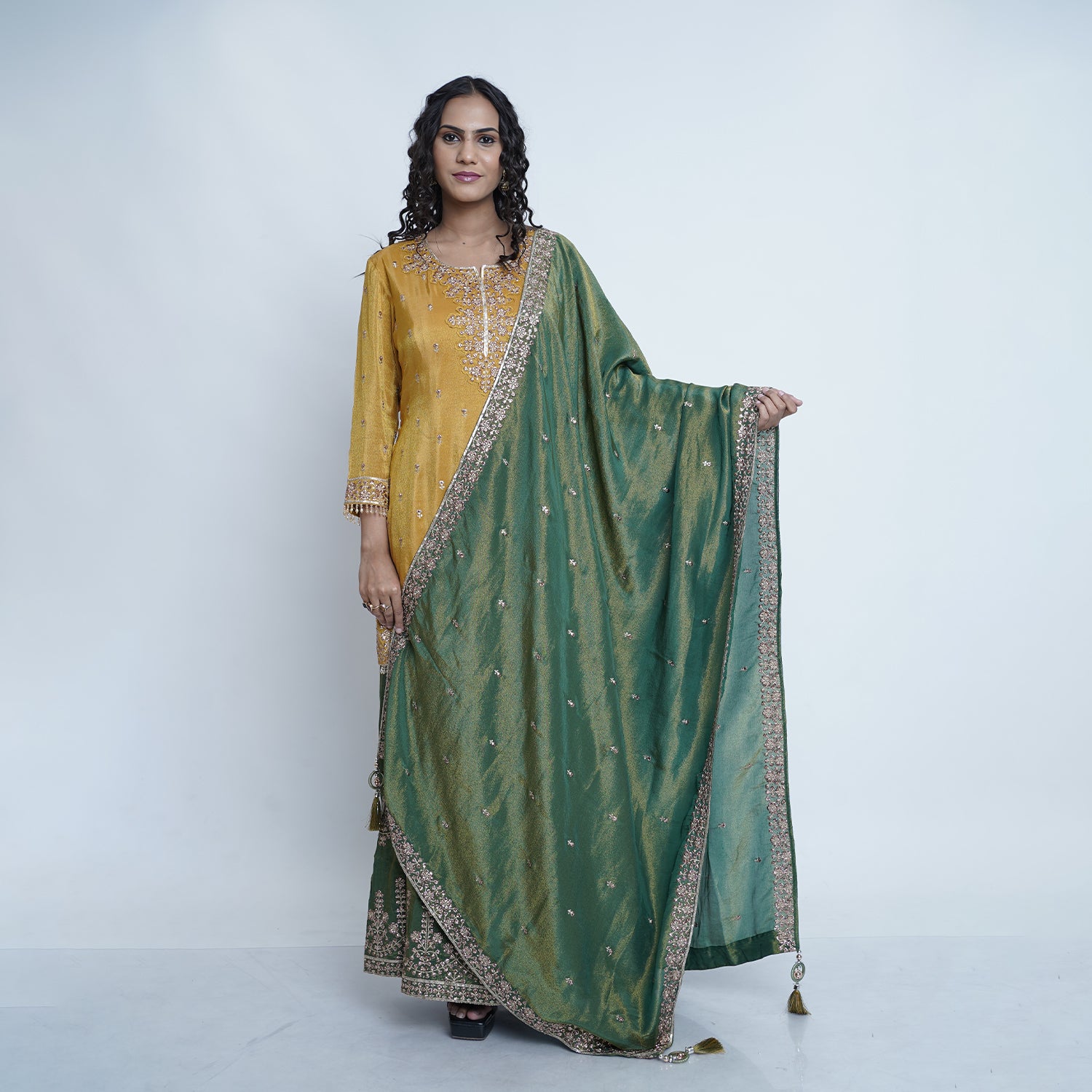 Tissue Mustard & Green Stitched Suit
