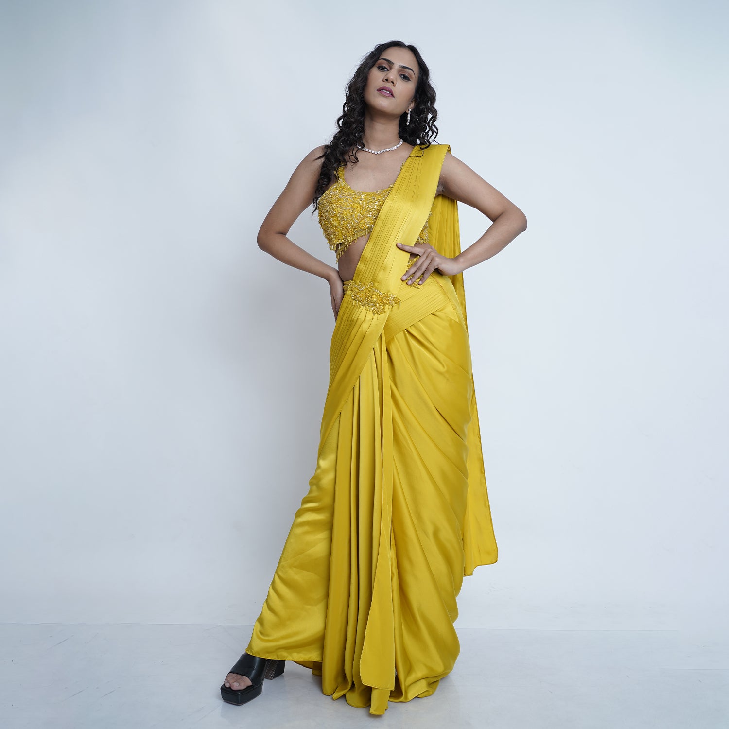 Satin Silk Mustard Saree