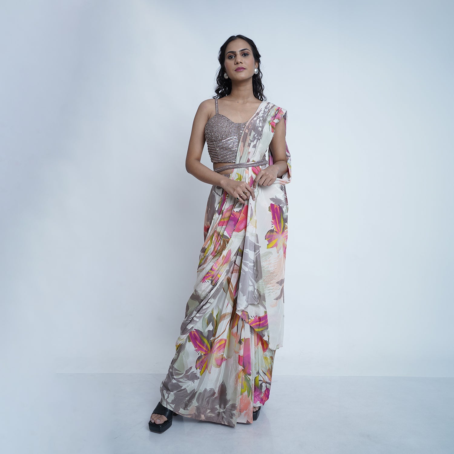Floral Cut Dana Sequence Saree