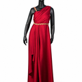 Crimson One-Shoulder Draped Gown- GN-19174#1