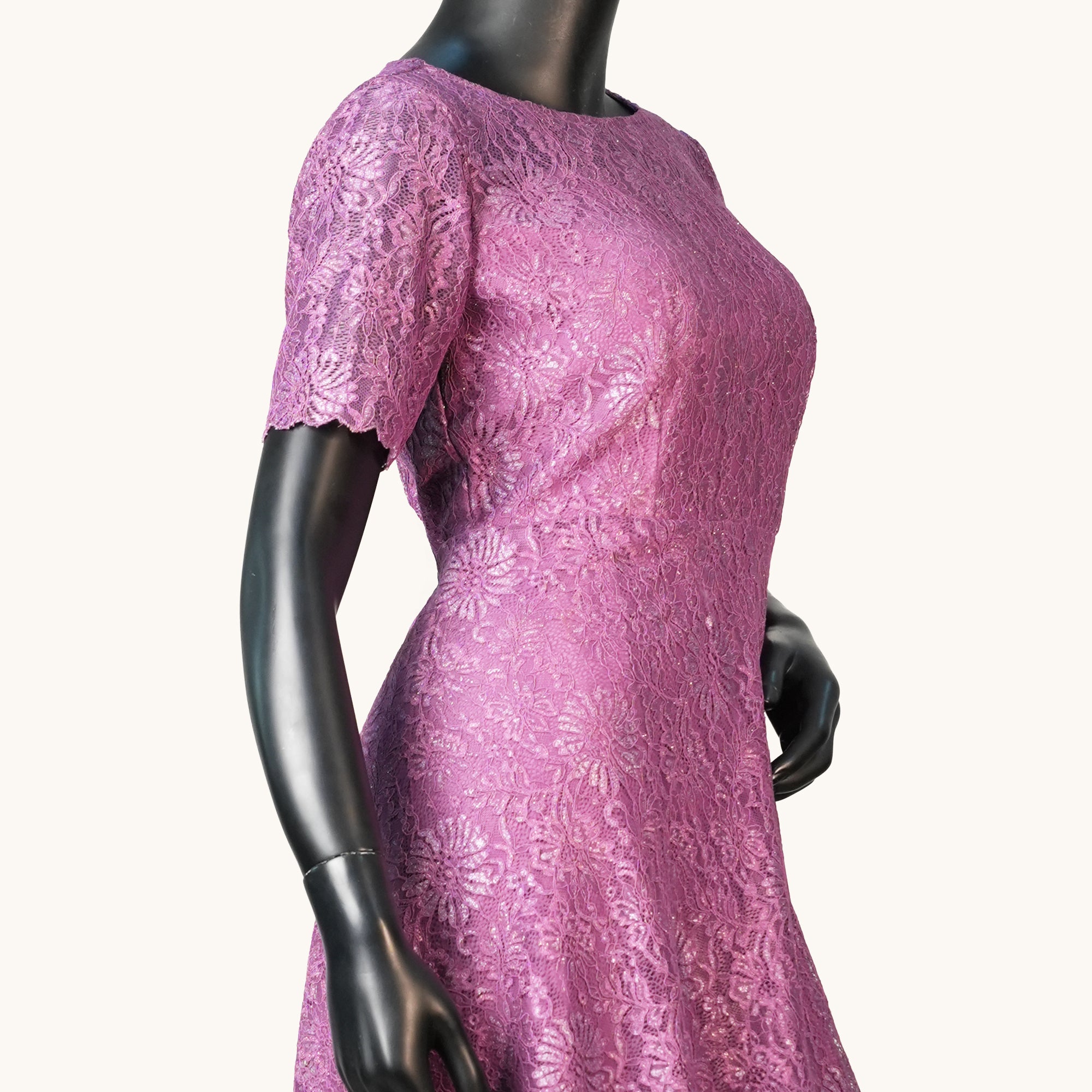 Mauve Lace High-Low Dress - KR-18793#1