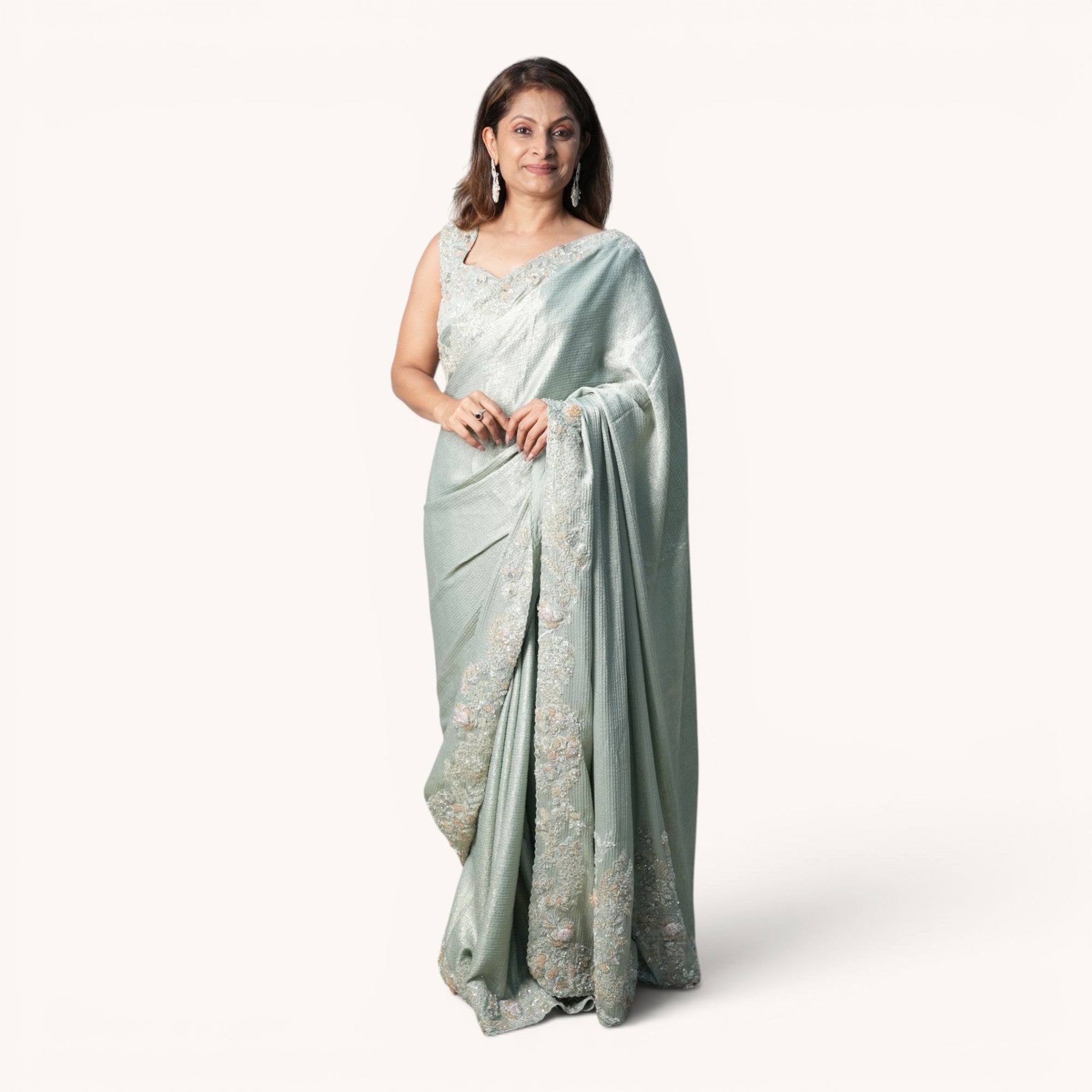 Mint Metallic Shimmer Saree -  SR-18622#1