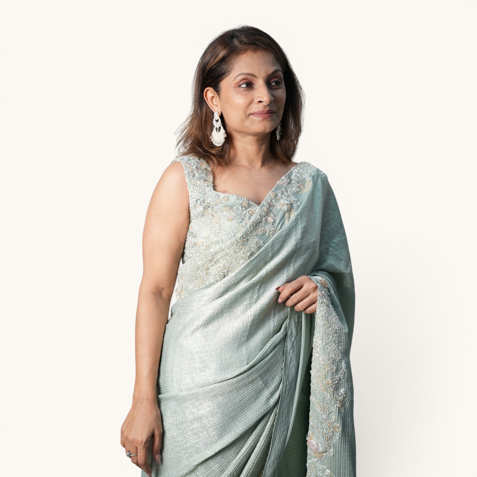 Mint Metallic Shimmer Saree -  SR-18622#1