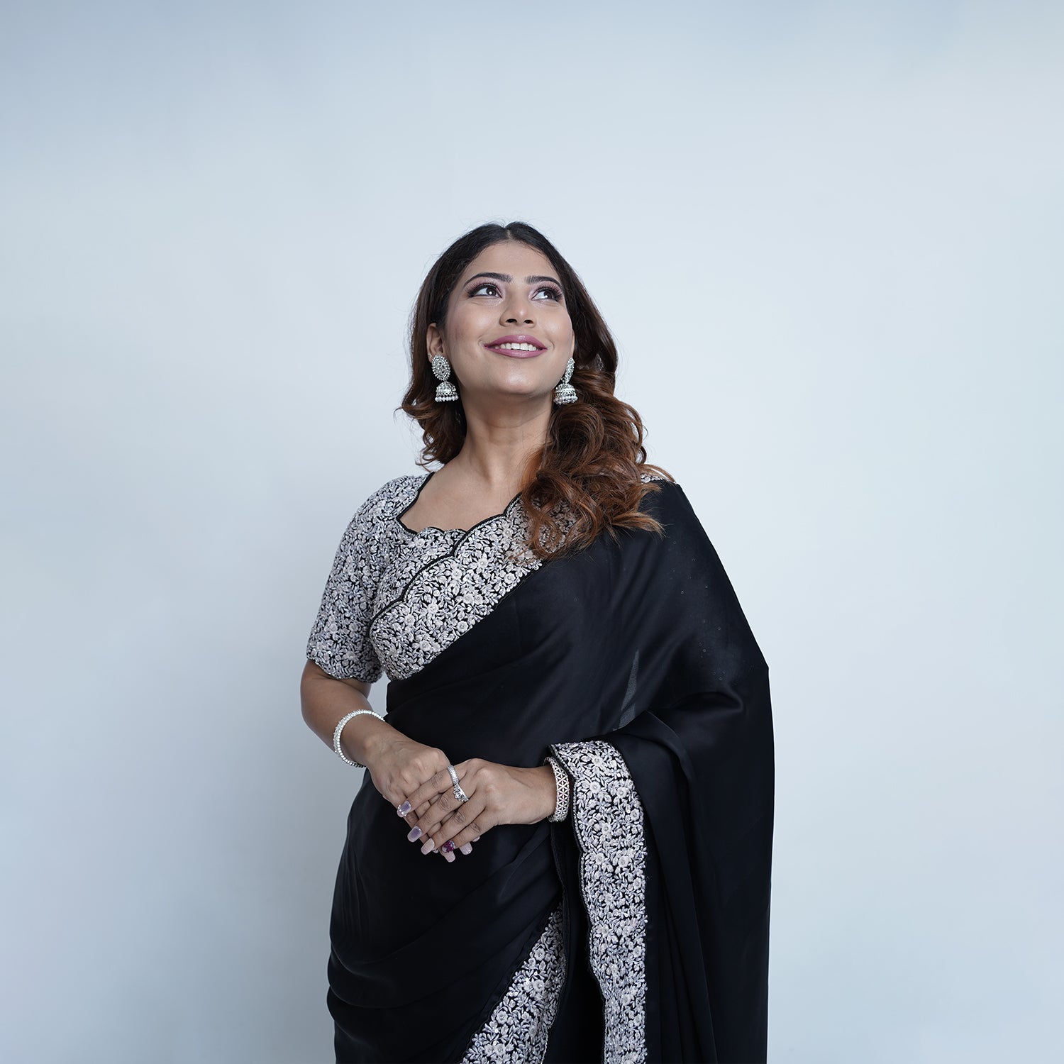 Black Satin Silk Saree