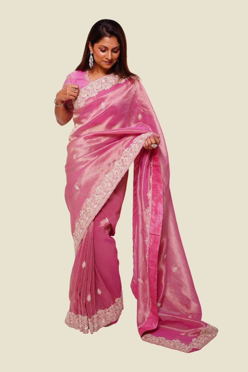 Dusty Rose Tissue Saree