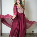 Deep Wine Gathered Kurta - ST-18727#1