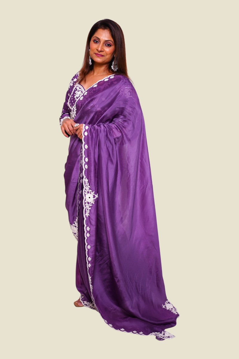 Purple Satin Slik Saree